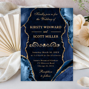 Invitation Mariage paillettes bleu et or Agate & Marbre