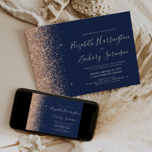 Invitation Mariage Paillettes Bleu Nuit Moderne Pêche