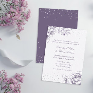 Invitation Mariage Paillettes Confettis Rose Violet Vintage
