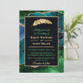 Invitation Mariage Paillettes d'Agate Bleu Vert Or (Debout devant)