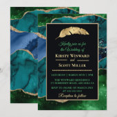 Invitation Mariage Paillettes d'Agate Bleu Vert Or (Devant / Derrière)