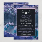 Invitation Mariage Paillettes d'Agate Bleu Violet (Devant / Derrière)