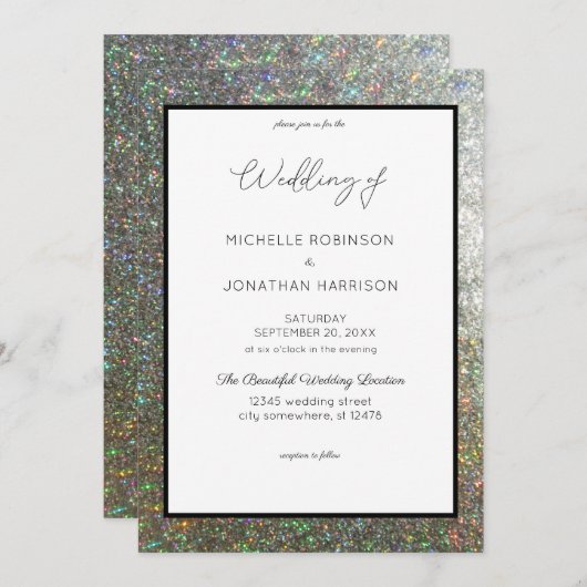 Invitation Mariage Paillettes d'Argent (Devant / Derrière)