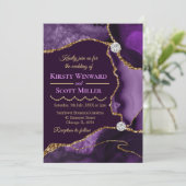 Invitation Mariage Paillettes de Agate Violet et Or (Debout devant)