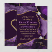 Invitation Mariage Paillettes de Agate Violet et Or (Devant / Derrière)