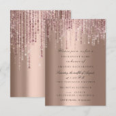 Invitation Mariage paillettes de feu d'artifice roses Gouttes (Devant / Derrière)
