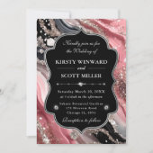 Invitation Mariage Paillettes de Marbre Agate Argent Rose (Devant)