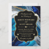 Invitation Mariage Paillettes de Marbre Agate Or Bleu (Devant)
