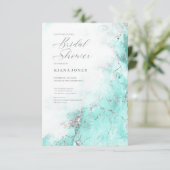 Invitation Mariage Paillettes de marbre sarcelle argenté ID64 (Debout devant)