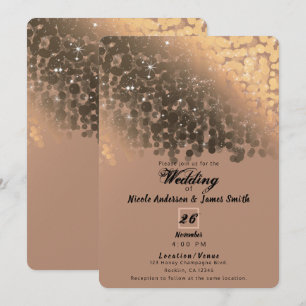 Invitation Mariage Paillettes Dorées Champagne Beige Miel