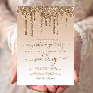 Invitation Mariage paillettes dorées chic gouttes