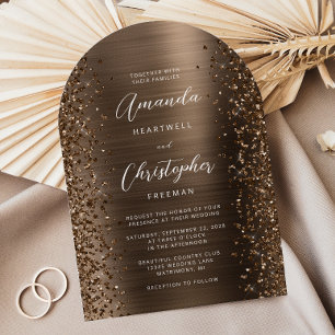 Invitation Mariage Paillettes Métal Brossé Bronze Arc