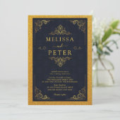 Invitation Mariage Paillettes Or Royal (Debout devant)