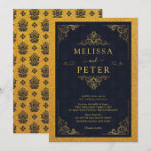 Invitation Mariage Paillettes Or Royal (Devant / Derrière)