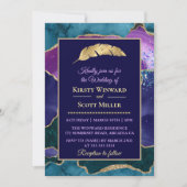Invitation Mariage Paillettes Or Turquoise Violet Agate (Devant)