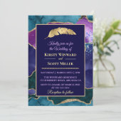 Invitation Mariage Paillettes Or Turquoise Violet Agate (Debout devant)