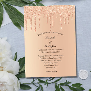 Invitation Mariage Paillettes Rose Pêche qui dégoulinent Glam