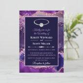 Invitation Mariage Paillettes Rose Violet Agate (Debout devant)