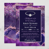 Invitation Mariage Paillettes Rose Violet Agate (Devant / Derrière)
