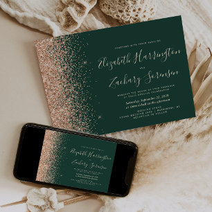 Invitation Mariage Paillettes Vert Émeraude et Pêche