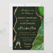 Invitation Mariage Paillettes Vert et Or Agate & Marbre (Devant)
