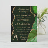 Invitation Mariage Paillettes Vert et Or Agate & Marbre (Debout devant)