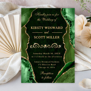 Invitation Mariage Paillettes Vert et Or Agate & Marbre