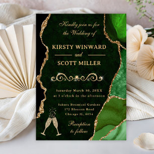 Invitation Mariage Paillettes Vert et Or Agate & Marbre