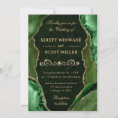 Invitation Mariage Paillettes Vert et Or Agate & Marbre (Devant)