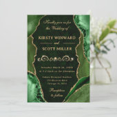 Invitation Mariage Paillettes Vert et Or Agate & Marbre (Debout devant)