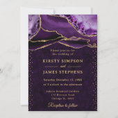 Invitation Mariage Paillettes Violet et Or Agate (Devant)