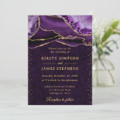 Invitation Mariage Paillettes Violet et Or Agate (Debout devant)