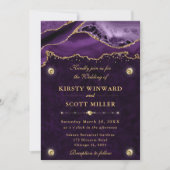 Invitation Mariage Paillettes Violet et Or Agate (Devant)