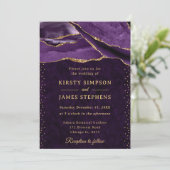 Invitation Mariage Paillettes Violet et Or Agate (Debout devant)