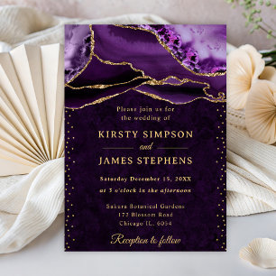 Invitation Mariage Paillettes Violet et Or Agate