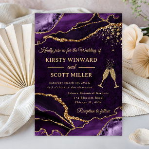 Invitation Mariage Paillettes Violet et Or Agate