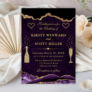 Invitation Mariage Paillettes Violet et Or Agate