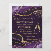 Invitation Mariage Paillettes Violet et Or Agate (Devant)