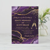 Invitation Mariage Paillettes Violet et Or Agate (Debout devant)