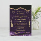 Invitation Mariage Paillettes Violet et Or Agate (Debout devant)