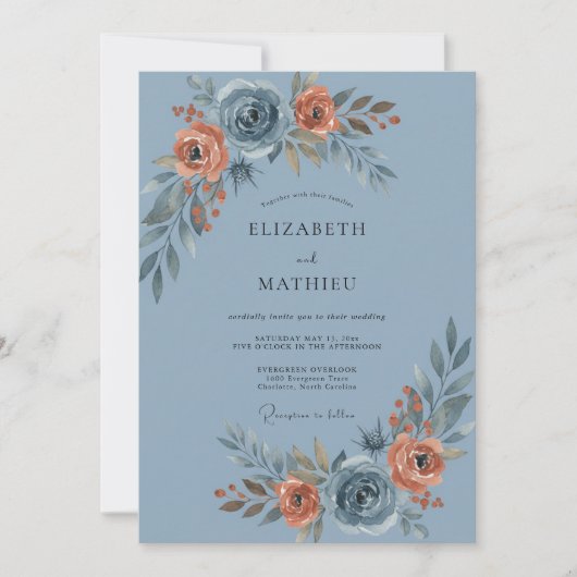 Invitation Mariage Painter de Rose Bleue Terne (Devant)