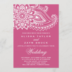 Invitation Mariage Paisley indien rose
