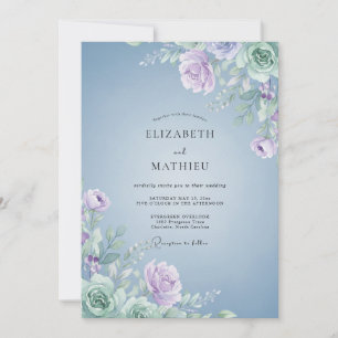 Invitation Mariage Pâle Lilas Feuillu Pervenche