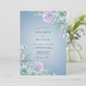 Invitation Mariage Pâle Lilas Feuillu Pervenche (Debout devant)