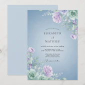 Invitation Mariage Pâle Lilas Feuillu Pervenche (Devant / Derrière)