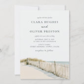 Invitation Mariage Pale Sable Teal Script Cape Cod Dune Herbe (Devant)