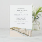 Invitation Mariage Pale Sable Teal Script Cape Cod Dune Herbe (Debout devant)