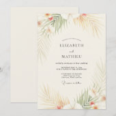 Invitation Mariage Palmier Eucalyptus Corail Tropical (Devant / Derrière)