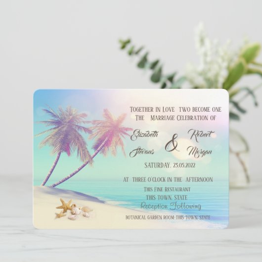 Invitation Mariage Palms Beach Seashells (Debout devant)