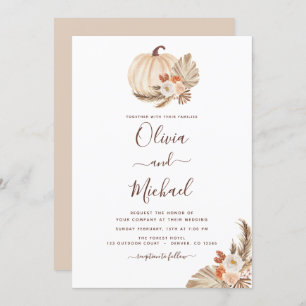 Invitation Mariage Pampas Grass Blanc Citrouille Terracotta